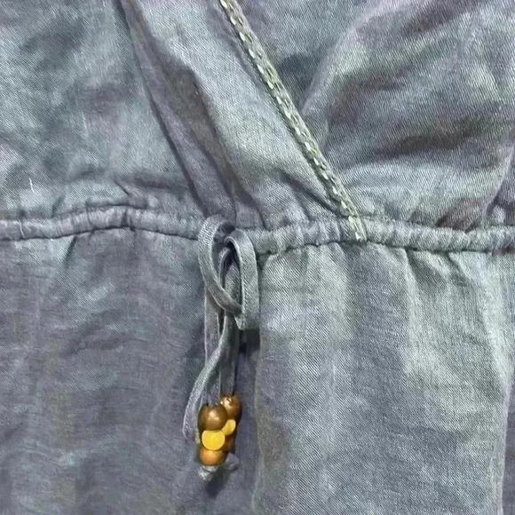 Boden Linen Blouse Crossover Bodice Empire Drawstring Waist Blue Top size 18 - Picture 3 of 8